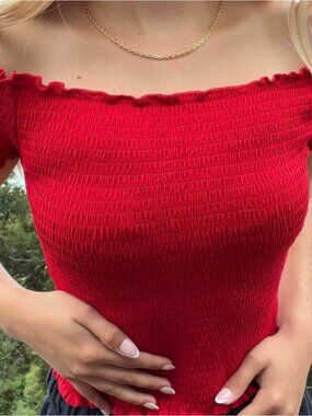 Brandy Melville Charlene Ruffle Top in Cherry Red Dollette Softgirl